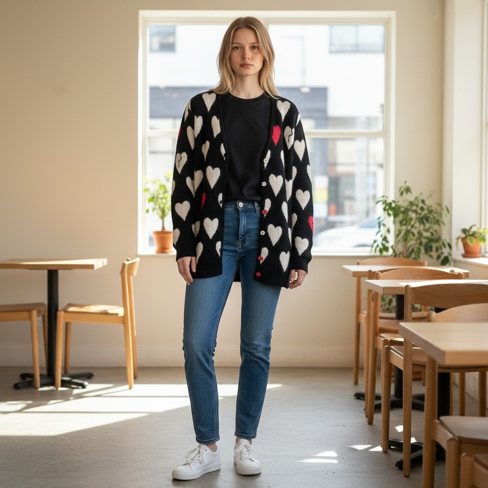 Smallsaints‎ Cardigan Sweater Hearts Break Long Line  Black  10-11 Yrs Soft